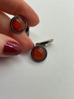 A659 Prachtige zilveren manchetknopen barnsteen, Ophalen of Verzenden, Zilver, Manchetknopen, Met edelsteen