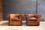 prachtig geleefde origineel Engelse Chesterfield fauteuil, Ophalen, Gebruikt, Minder dan 75 cm, Leer