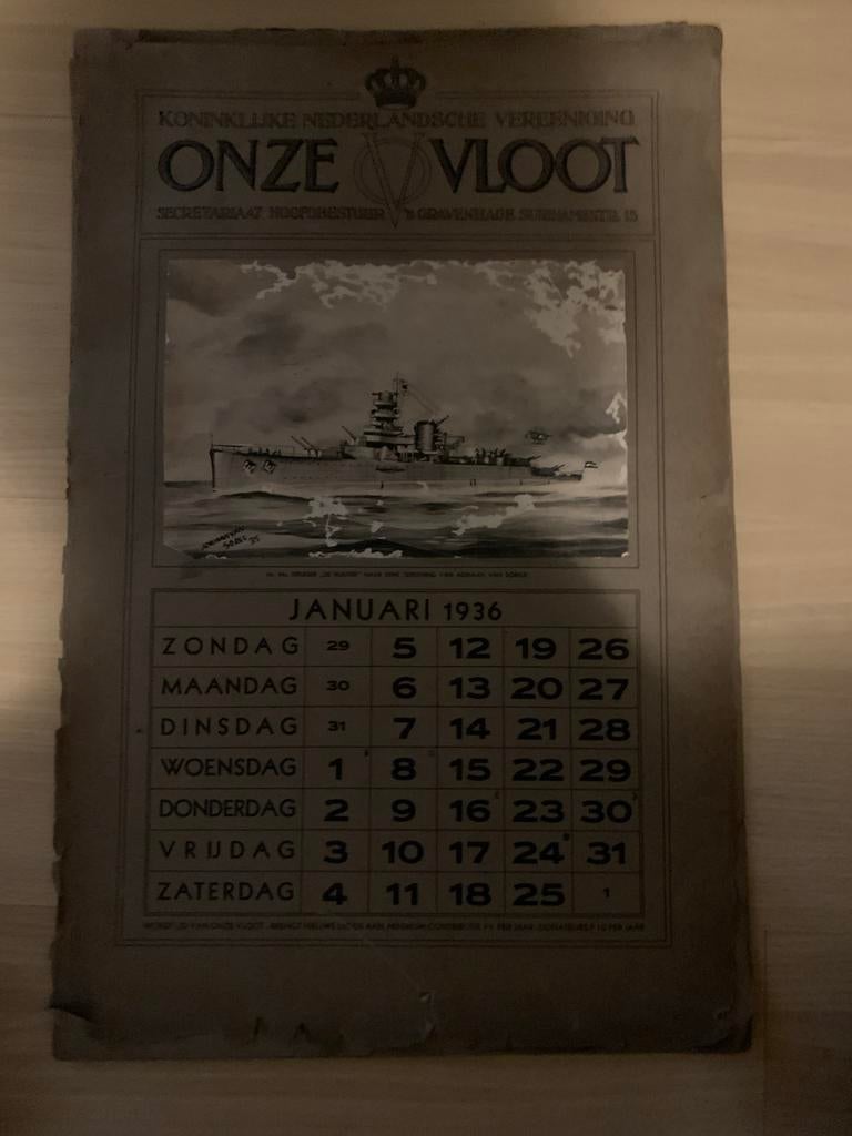 Oude kalender Koninklijke Nederlandse Vereniging Onze Vloot, Ophalen of Verzenden, Voor 1970, Geboortekaartje