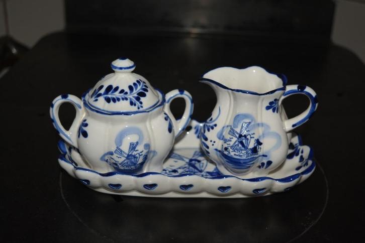 Delfts blauw suiker en room stelletje met schaaltje, Antiek en Kunst, Curiosa en Brocante, Ophalen of Verzenden