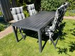 Tuinset tafel + 4 stoelen met ligfunctie (205x100x74cm), Tuin en Terras, Tuinsets en Loungesets, Ophalen, Gebruikt