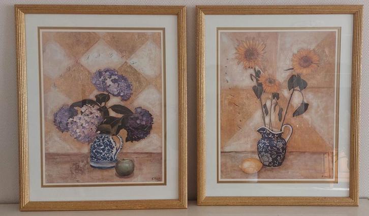 Schilderijen S. Hely - Hortensia & Zonnebloemen, Antiek en Kunst, Kunst | Schilderijen | Klassiek, Ophalen