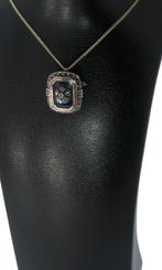 Blauw glas markasiet antieke zilveren gouden hanger broche, Ophalen of Verzenden, Goud, Hanger, Met edelsteen