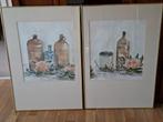 Aquarel schilderij stilleven 2 stuks met goudkleurige lijst, Ophalen