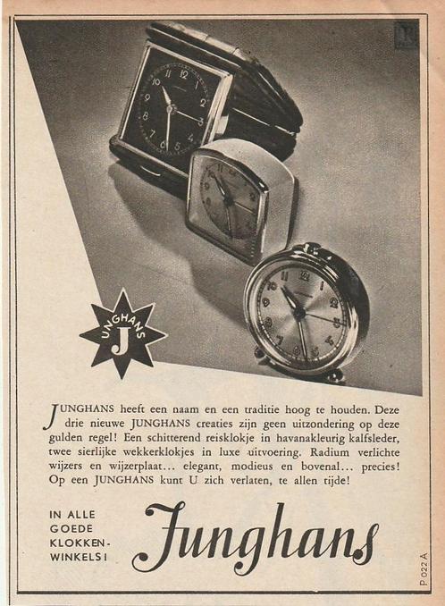 retro reclame 1950 Junghans reiswekkers mooie creaties, Verzamelen, Retro, Overige typen, Ophalen of Verzenden