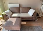 Bank Calypso leder nubuck taupe & hocker, Ophalen, Driepersoons, Zo goed als nieuw, Rechte bank