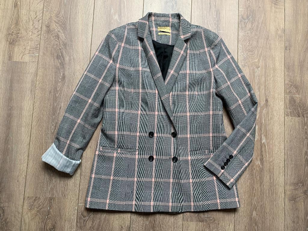 Five Units lange blazer ruit zwart beige roze L = 40/L, Maat 38/40 (M), Verzenden, Beige, Five Units