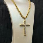 14k gouden ketting rope schakel met kruis hanger, Sieraden, Tassen en Uiterlijk, Kettingen, Ophalen of Verzenden, Nieuw, Goud