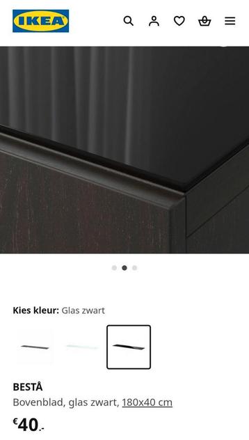 Ikea Besta bovenblad glas zwart 180x40cm zgan - afbeelding 6