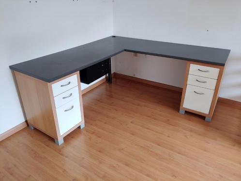 Bureaublad hoek in grijs of beuken kleur beschikbaar inclusi, Huis en Inrichting, Bureaus, Gebruikt, Bureau, Ophalen of Verzenden