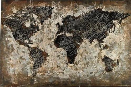 3D metalen schilderij De wereldkaart, Antiek en Kunst, Kunst | Overige Kunst, Ophalen of Verzenden