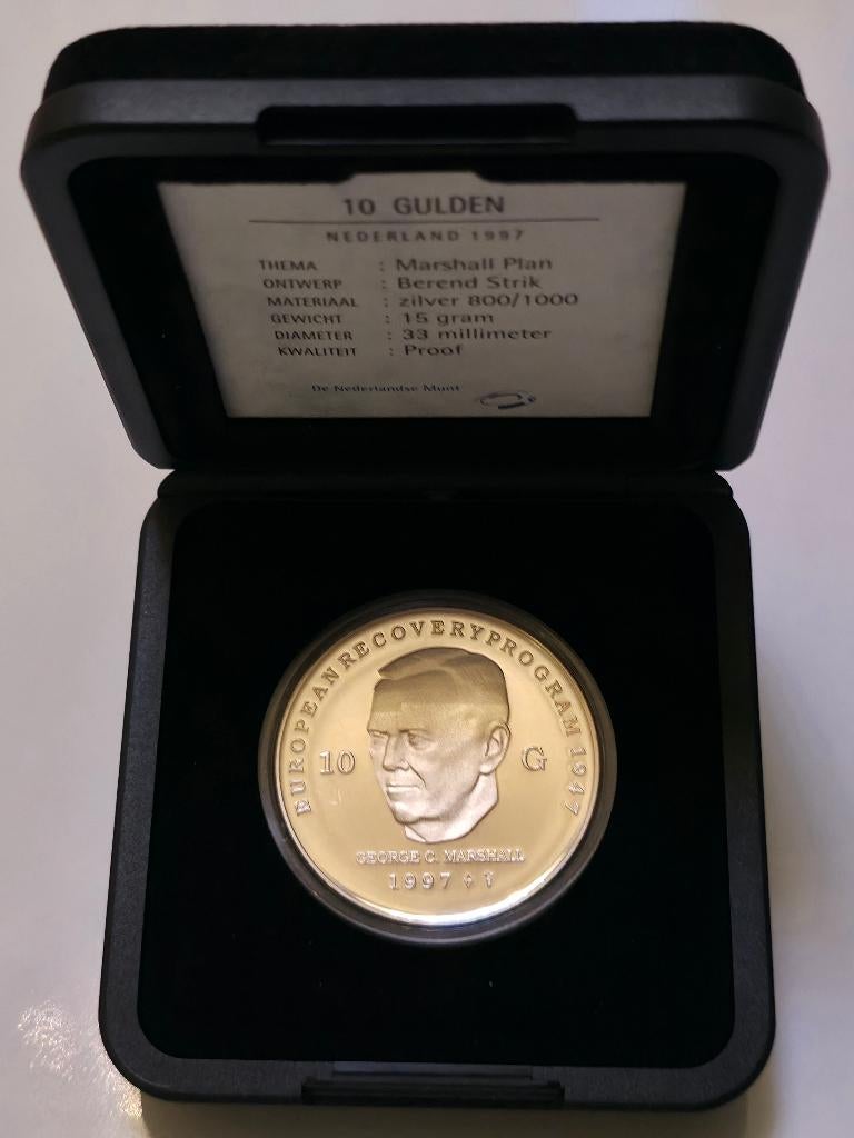 10 Gulden Marshall Plan – Nederland 1997 – 15 g .800 – Proof, Ophalen, Koningin Beatrix, Zilver, Losse munt