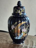Donkerblauwe dekselvaas of gemberpot decor peacock, Ophalen of Verzenden
