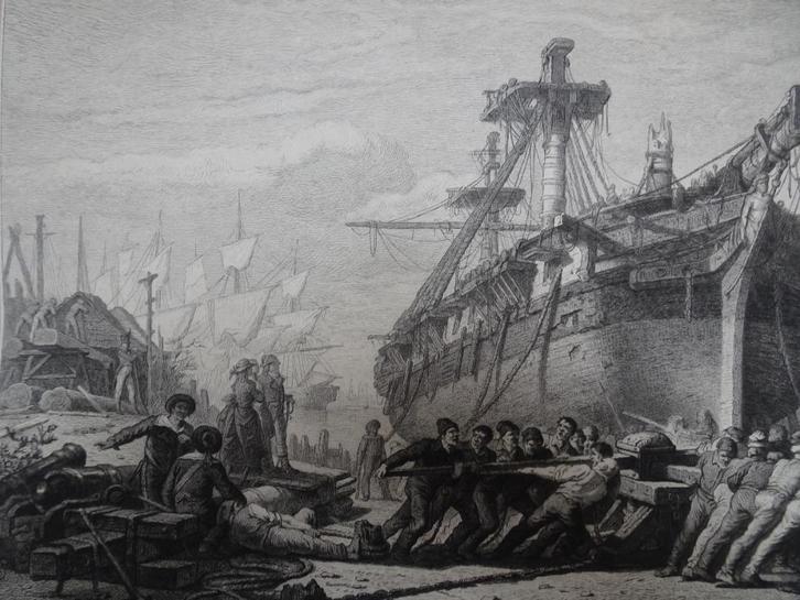 Ets Timmerwerf Antwerpen tijd van Napoleon Schaefels 1878, Antiek en Kunst, Kunst | Etsen en Gravures, Verzenden