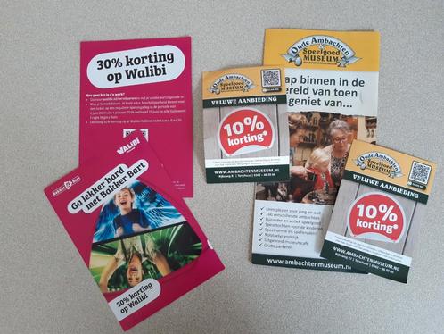 Kortingbon Walibi 30% Speelgoed Museum 10%,Wellnes sauna bon, Tickets en Kaartjes, Kortingen en Cadeaubonnen, Drie personen of meer