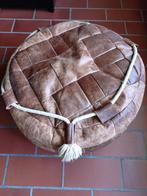 Bruin lederen patchwork poef jaren 70, Ophalen, Minder dan 50 cm, Gebruikt, Rond