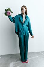 Zara co-ord set 2-delig top blouse broek groen satijn top XS, Nieuw, Groen, Zara, Maat 34 (XS) of kleiner