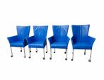 4x HVS Bonny designstoelen blauw leer conferentie eetkamer, Huis en Inrichting, Ophalen, Gebruikt, Blauw, Vier