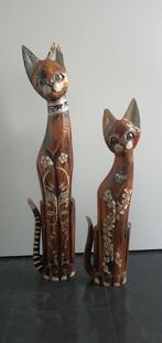 Twee houten katten met schade, Antiek en Kunst, Kunst | Beelden en Houtsnijwerken, Ophalen of Verzenden