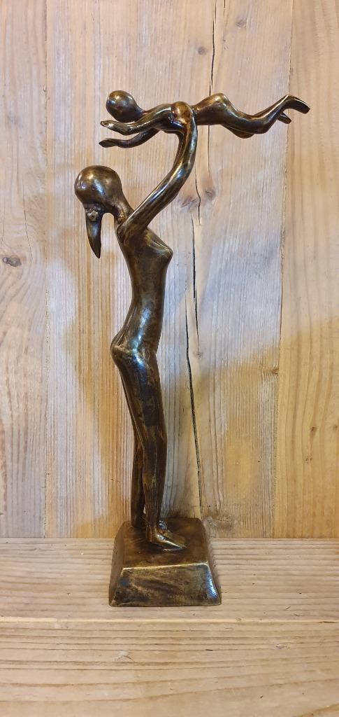 MOEDERLIEFDE / BRONZEN BEELD / moeder en kind, Antiek en Kunst, Kunst | Beelden en Houtsnijwerken, Ophalen of Verzenden