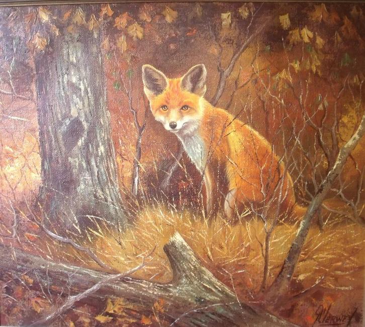 Aart Verweij- (1933 - 2020) - Een vos in het wild, Antiek en Kunst, Kunst | Schilderijen | Klassiek, Ophalen