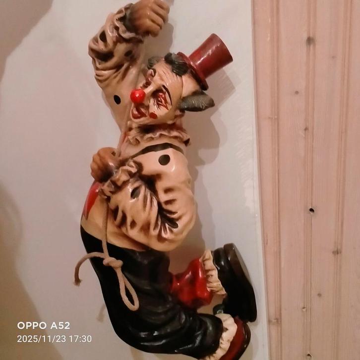 Vintage Clown aan Touw Wanddecoratie, Antiek en Kunst, Kunst | Beelden en Houtsnijwerken, Ophalen of Verzenden
