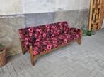 Retro Roze Paarse Bloemen Bank | Vintage 3-Zits Sofa Flora, 150 tot 200 cm, Vintage Retro, Rechte bank, Gebruikt
