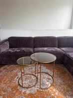 Gouden salontafel, Huis en Inrichting, Tafels | Salontafels, Gebruikt, Rond, Minder dan 50 cm, Glas