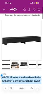 vidaXL Monitorstandaard met Lades - Zwart Hout, 100 tot 150 cm, Nieuw, Ophalen of Verzenden, Minder dan 100 cm