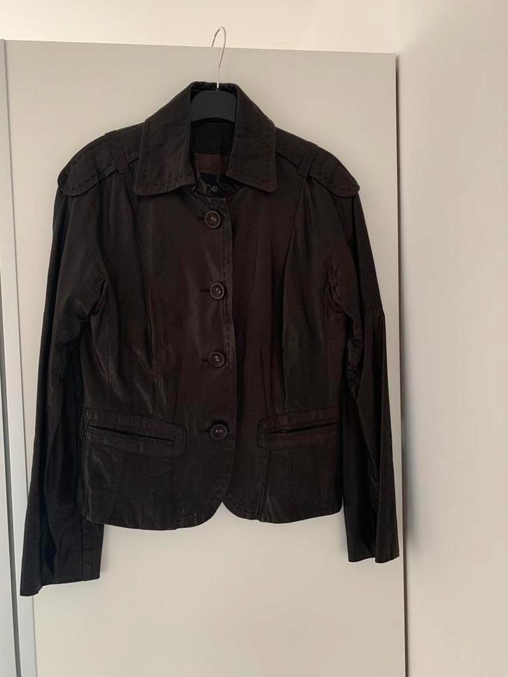 Leren jasje van merk Marccain, Kleding | Dames, Jasjes, Kostuums en Pakken, Zo goed als nieuw, Maat 36 (S), Bruin, Ophalen of Verzenden