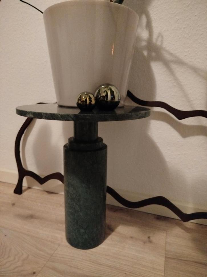 Groene Marmeren Bijzettafel/Salontafel, Huis en Inrichting, Tafels | Bijzettafels, Gebruikt, Rond, Minder dan 45 cm, Minder dan 55 cm