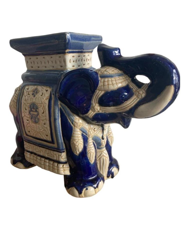 Vintage Keramiek Olifant Plantentafel Blauw Creme Groot, Antiek en Kunst, Antiek | Keramiek en Aardewerk, Ophalen of Verzenden