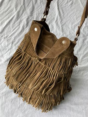 Boho Style Soft Brown Suede Shoulder Bag with Fringes beschikbaar voor biedingen