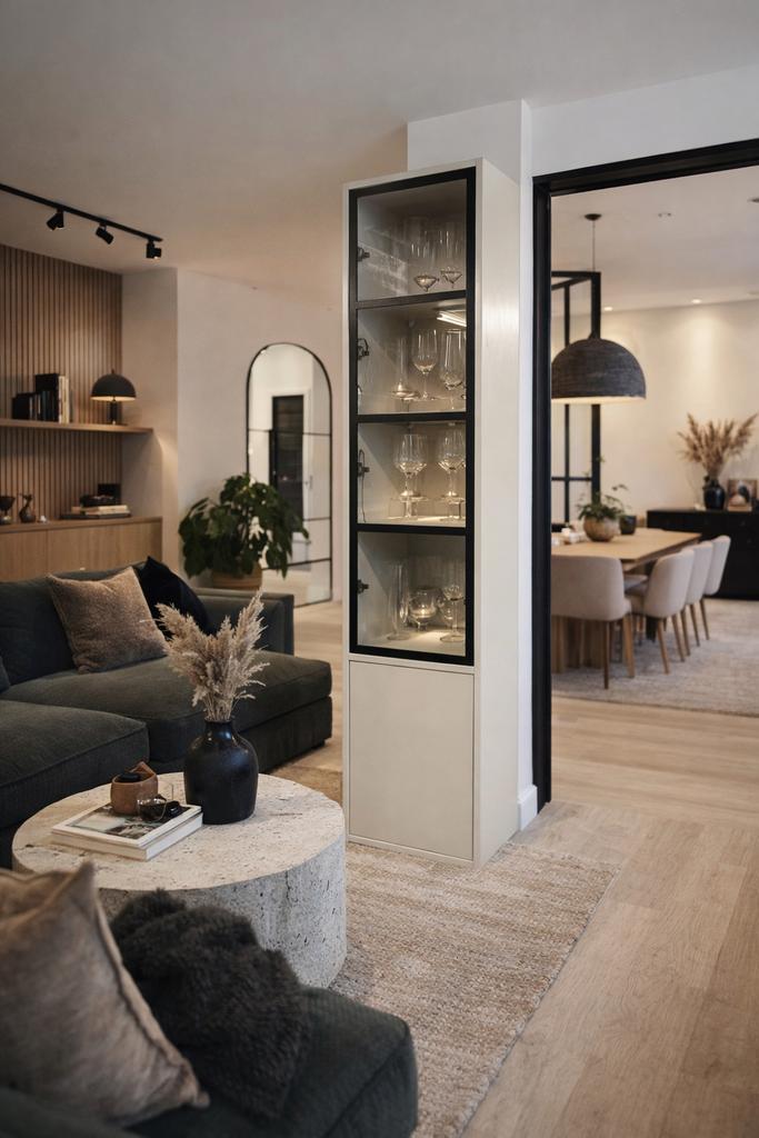 Basic vitrinekast VT wonen mist kleur van 749,- voor 179,-, Huis en Inrichting, Kasten | Vitrinekasten, Zo goed als nieuw, 150 tot 200 cm