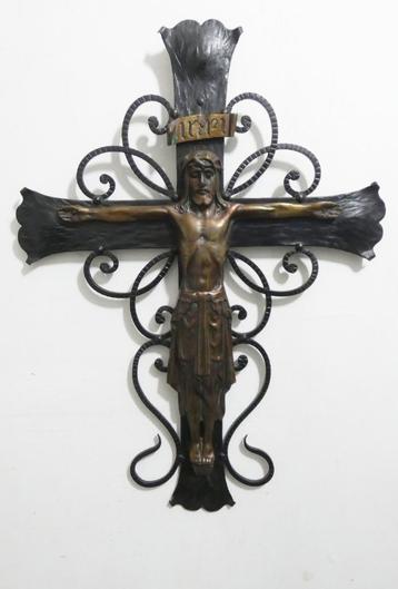 Bijzonder Art Deco brons kruisbeeld op smeedijzer [1575] beschikbaar voor biedingen