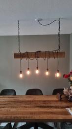 Stoere Houten Hanglamp met 5 Lampen, Huis en Inrichting, Lampen | Hanglampen, Ophalen, Minder dan 50 cm