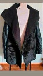 Zwart leren jas met bont, Ophalen of Verzenden, Zo goed als nieuw, Maat 42/44 (L), Zwart