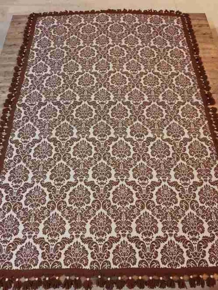 Grandfoulard XL bruin beige klassiek bijzondere rand, Huis en Inrichting, Woonaccessoires | Plaids en Woondekens, Gebruikt, Ophalen of Verzenden