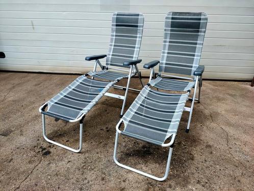 2 vrijbuiter stoelen met lig gedeelte, voetenbank, Caravans en Kamperen, Kampeermeubelen, Gebruikt, Campingstoel, Ophalen