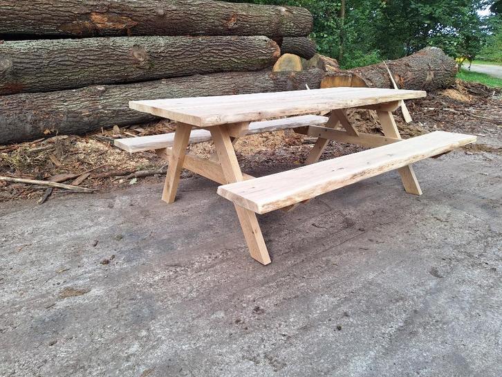 Eiken picknicktafel rubuust, van eigen zagerij, Tuin en Terras, Picknicktafels, Nieuw, Rechthoekig, Hout, Ophalen