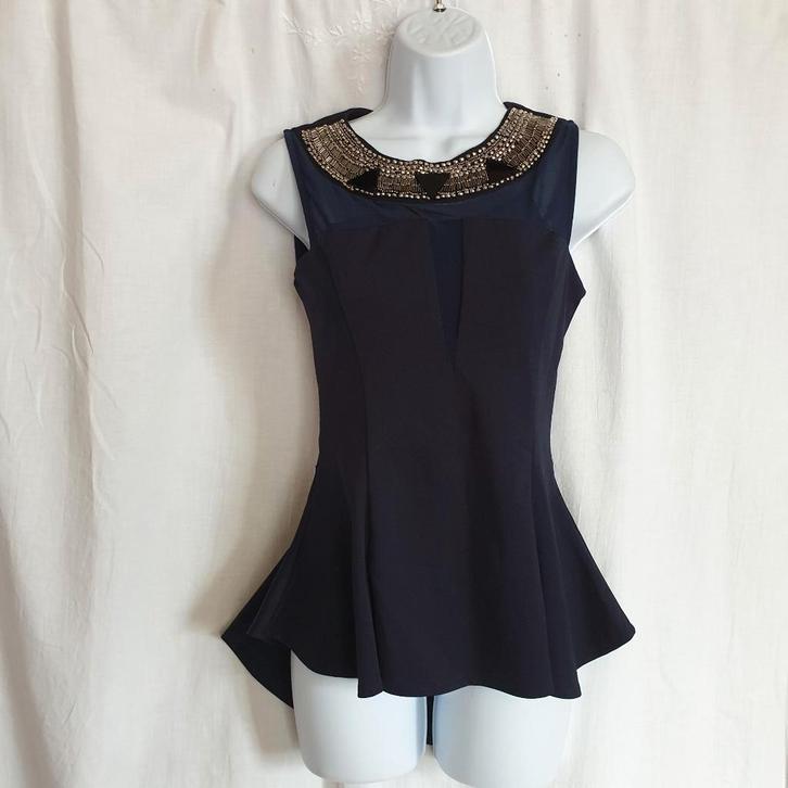 Gaaf dames shirt met schootje mt S/M merk Azara Paris, Kleding | Dames, T-shirts, Zo goed als nieuw, Maat 38/40 (M), Blauw, Zonder mouw