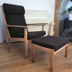 Getama Hans J. Wegner GE265 fauteuil met voetenbank, Huis en Inrichting, Fauteuils, Ophalen, 75 tot 100 cm, Nvt, Stof