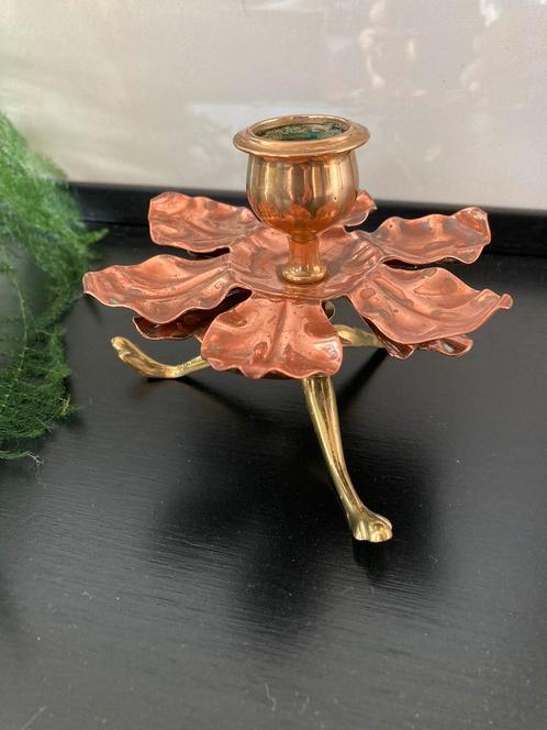 Vintage koperen kandelaar, Huis en Inrichting, Woonaccessoires | Kandelaars en Kaarsen, Gebruikt, Minder dan 25 cm, Brons of Koper