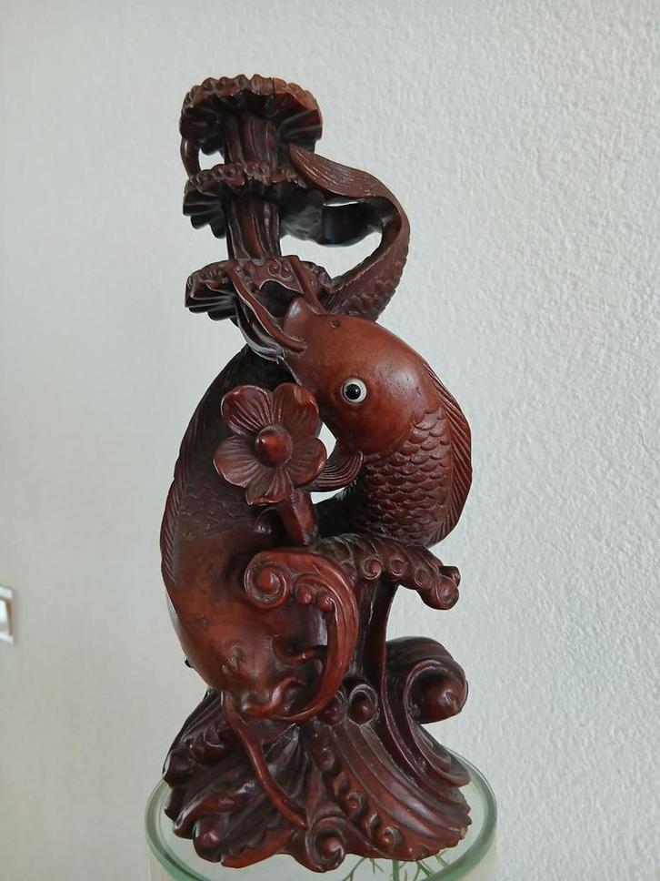 Chinees japans houten beeld karper vis koi, Antiek en Kunst, Kunst | Beelden en Houtsnijwerken, Ophalen of Verzenden