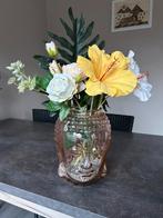 Aparte glazen Buddha vaas met bloemen, in prijs verlaagd, Overige kleuren, Ophalen of Verzenden, Minder dan 50 cm, Glas