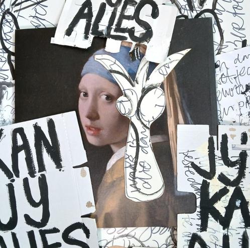 Verprutst schilderij Meisje met de Parel en Kadodo,, Huis en Inrichting, Woonaccessoires | Schilderijen, Tekeningen en Foto's