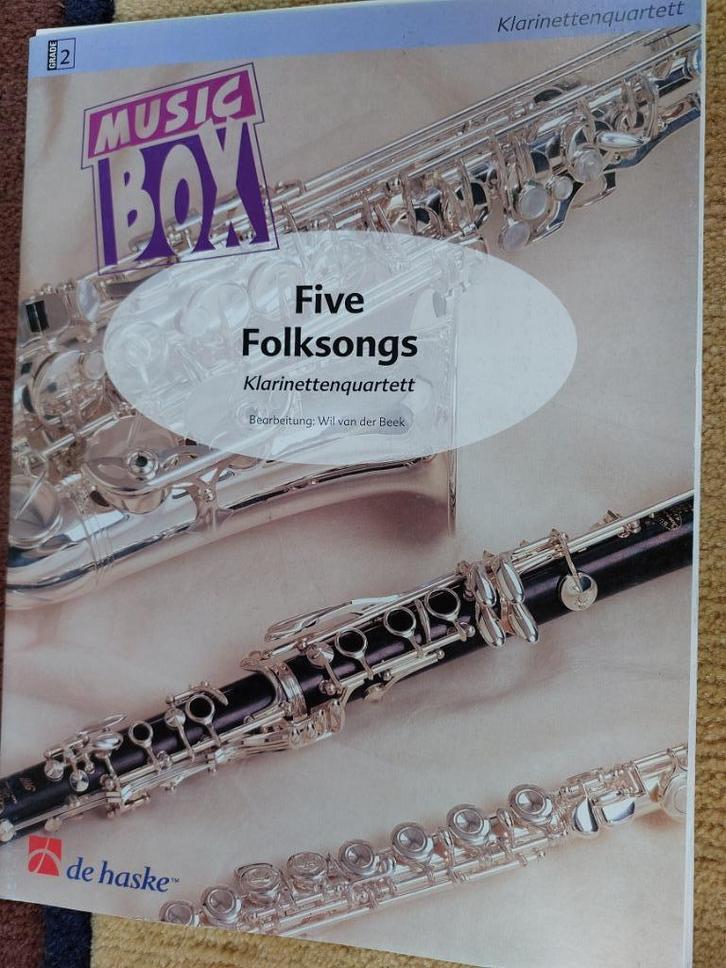 5 Folksongs voor klarinet kwartet grade 2 De Haske, Muziek en Instrumenten, Bladmuziek, Zo goed als nieuw, Les of Cursus, Populair