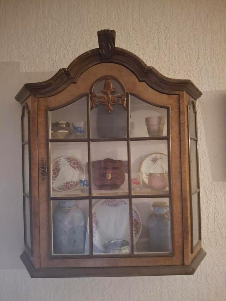 Antieke Houten Vitrinekast, Huis en Inrichting, Kasten | Vitrinekasten, Gebruikt, Minder dan 100 cm, Minder dan 50 cm, Minder dan 25 cm