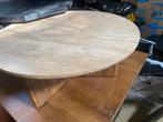 Salontafel travertin blad mangohout poot 70cm bkeus hoge kor, Ophalen, 50 tot 100 cm, Rond, Nieuw