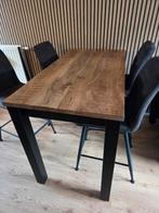 Hoog mangohouten eethoek met 4 stoelen/krukken  antraciet, Ophalen of Verzenden, Zo goed als nieuw